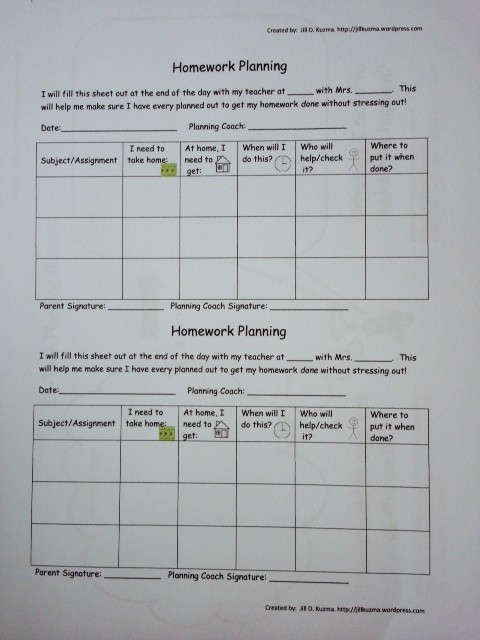 Homework Planning Sheet